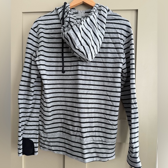 AMPERSAND AVE Gray and Black Striped Half Zip Hoodie - Picture 2 of 4